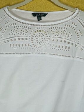 LAUREN Ralph Lauren White Eyelet Yoke Sweatshirt